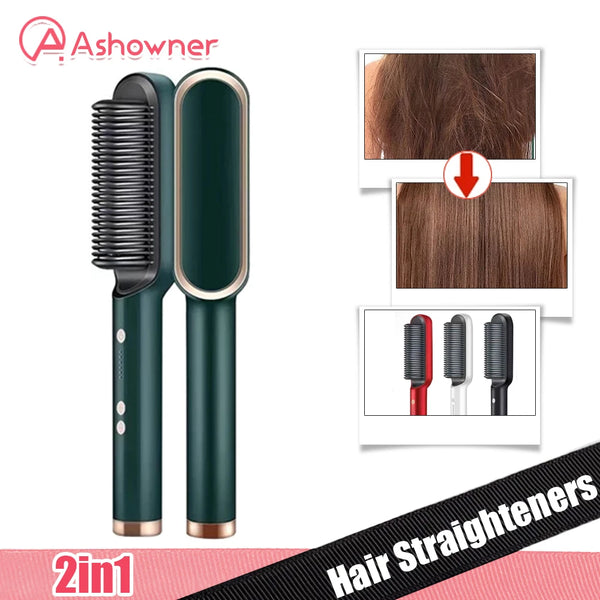 Hair Straightener Brush | Set Comb Hair Curly Detangling Brush Professional Multifunctional | 2 In 1 Fast Heating Anti-Scald Styler Tools